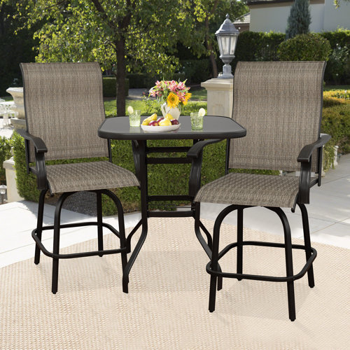 Red Barrel Studio® Rowel 3 Piece Height Outdoor Patio Swivel Bar Set